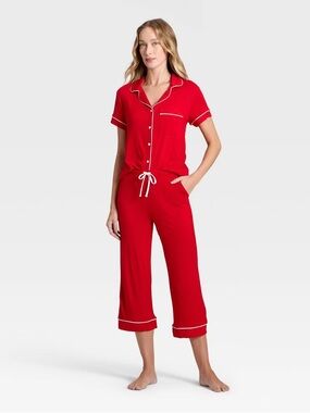 Women's Cloud Knit Modal Notch Collar Short Sleeve Top and Capri set